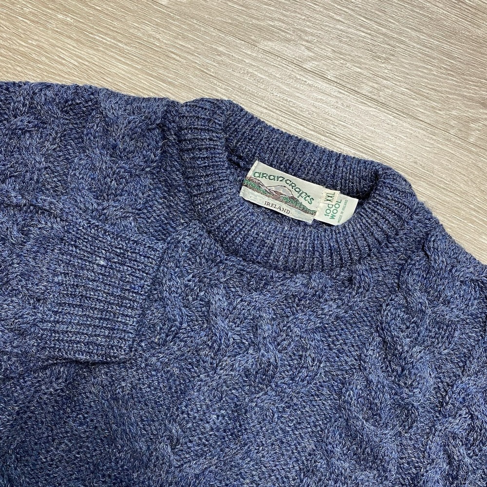 Aran Crafts Cable Knit Wool Fisherman Sweater Men's XXL Blue Ireland Repair READ